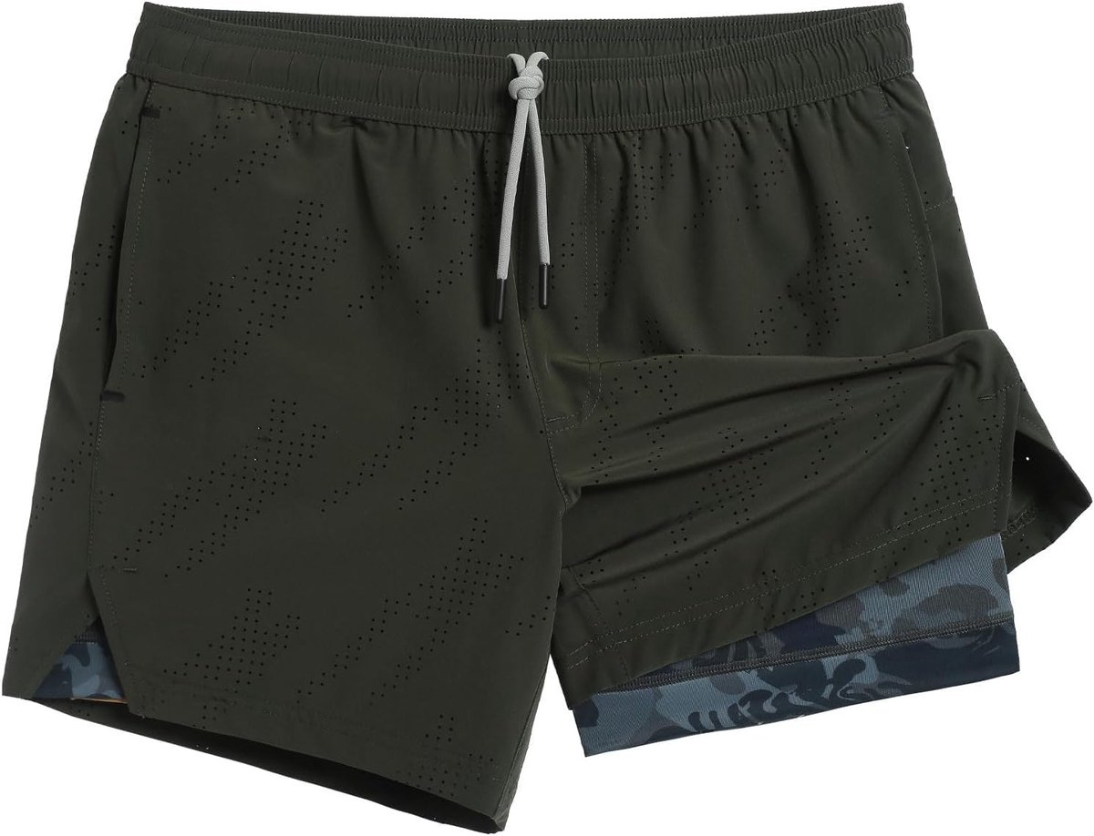 2-in-1 hardloopbroek voor heren, kort met telefoonzak, sneldrogend, 12,7 cm (15,7 cm) hardloopshorts met binnenbroek, 4-weg stretch, sportbroek, sportbroek, voor hardlopen, fitness, workout