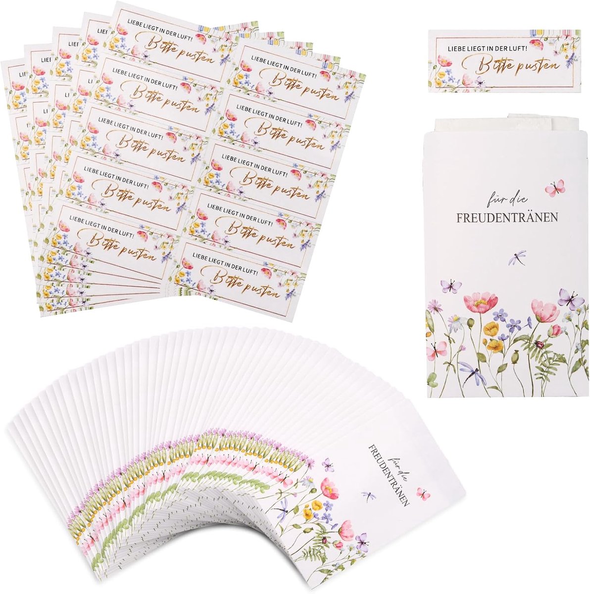 50Stks Tranen van Vreugde Bruiloft Zakdoeken Papieren Zakken, 50Stks Liefde Hangt in de Lucht Zeep Fles Stickers, Mini Enveloppen voor Trouwflessen Witte Doop