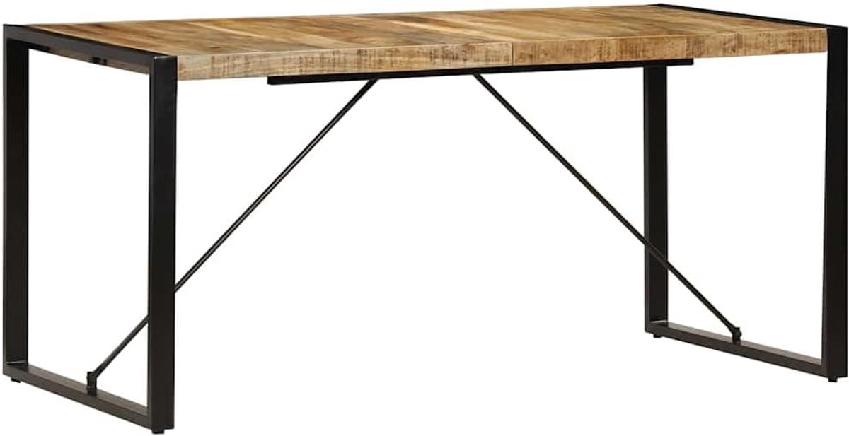 Mangohout eettafel 160 x 80 x 75 cm, industriële stijl eettafel met gepoedercoate stalen poten, stabiel en duurzaam voor keuken of eetkamer