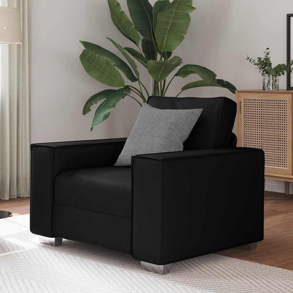Bankstoel met kussen, zwart, 99 x 78 x 84 cm, kunstleer, leesstoel, slaapstoel, loungestoel, relax-bank voor woonkamer, slaapkamer, senioren, 4105044