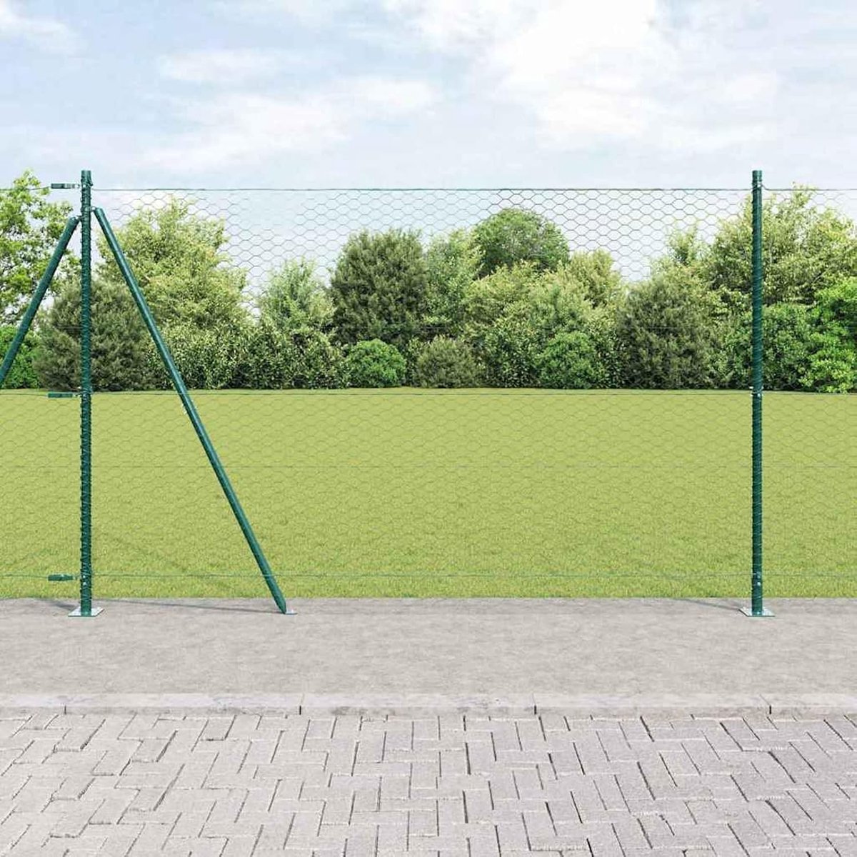 Palen met bodemplaten 7 stuks Ø 32 mm 83,5 cm verzinkt staal, hekstangen metalen palen voor draadhekken, tuinhek, weidehek buiten, 3353494