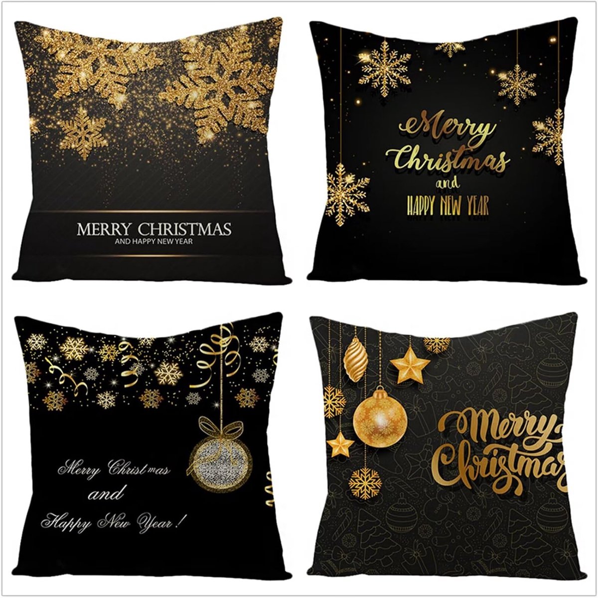 80 x 80 cm, zwart goud sneeuwvlok tuinkussens 80 x 80 cm, fluwelen zachte kussenhoes voor buiten met onzichtbare rits voor sofa stoel woonkamer, pak van 4
