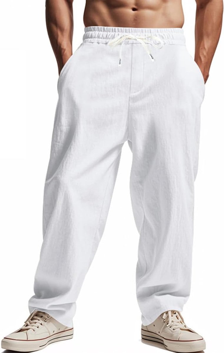 broek voor heren, elastische taille, losse broek, vloeiend, sportbroek voor heren met trekkoord en zakken, casual, ademend, licht, strand, yoga