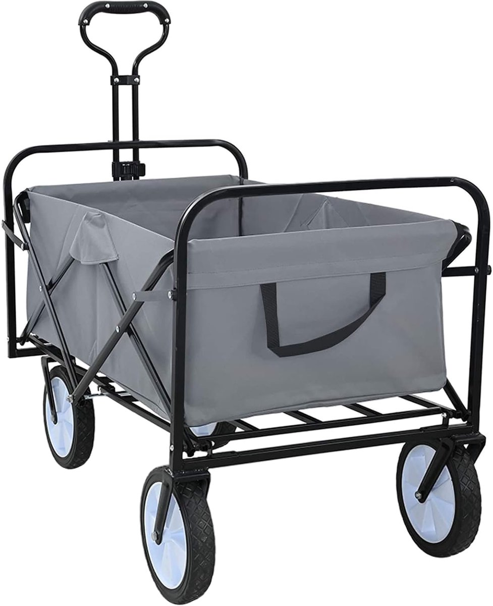 Bolderkar met 200 kg draagkracht, handwagen inklapbaar met verstelbare handgreep en brede wielen, voor tuin, strand en camping, grijs