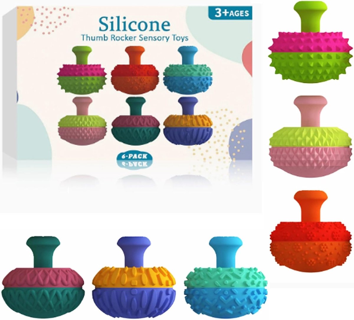 6 stuks Siliconen Duim Wieg Fidget Speelgoed