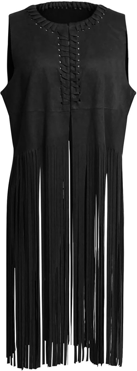 Vest kostuum voor dames en heren, vintage jaren 60 en 70 franjes vest jas hippie franjes vest met kwastjes voor carnaval, Halloween, cosplay en discofeesten, boho cowboy cowgirl outfit