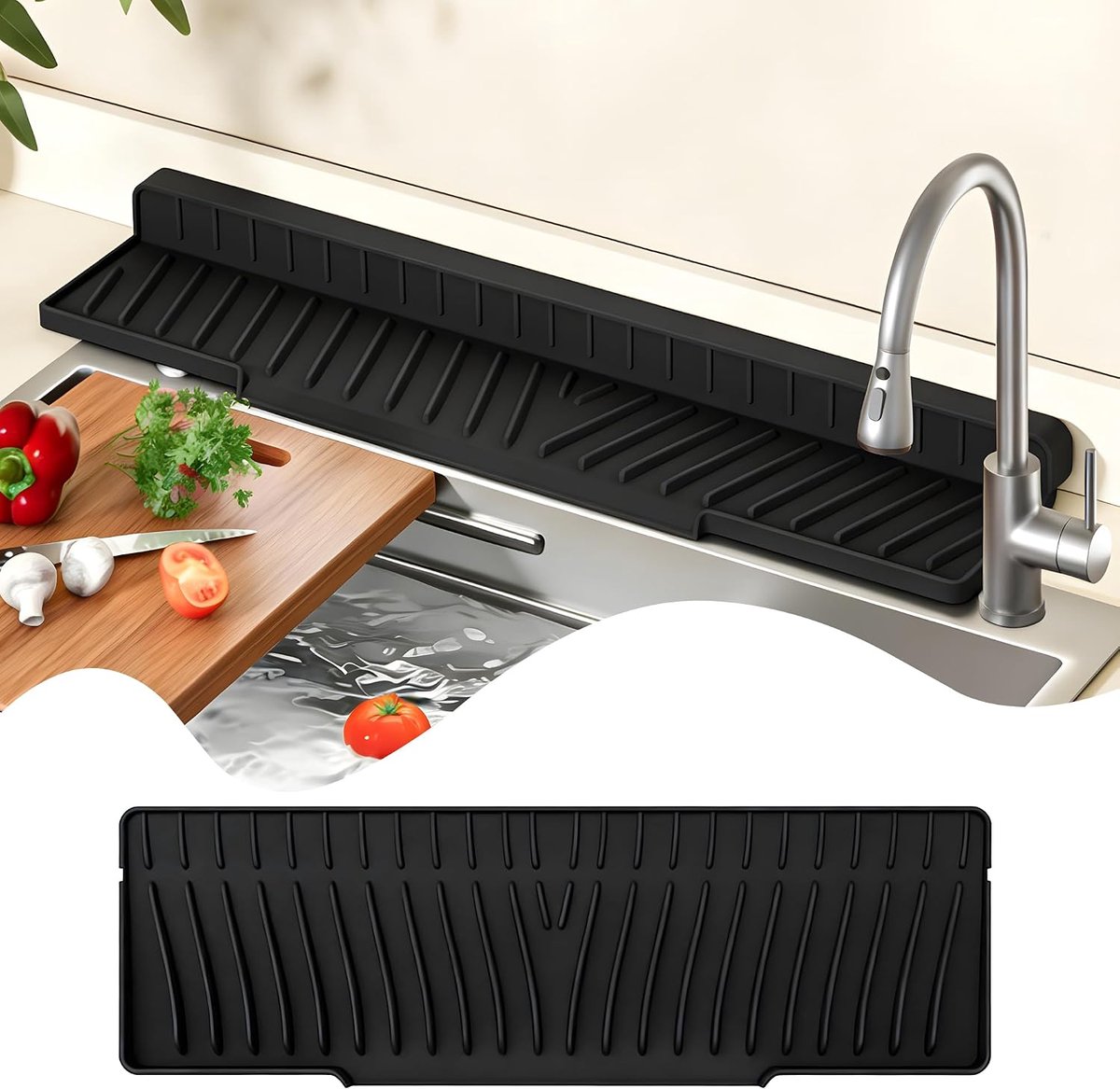 Afvoermat, Smalle Keuken Gootsteenmat, Zwart, 48 x 15 cm