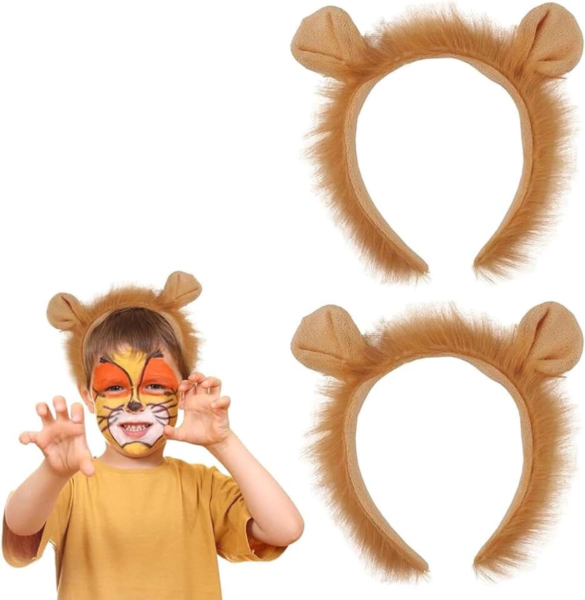 Leeuwenoren hoofdband, leeuw voor vrouwen en jongeren, kostuumaccessoires, feestelijk, Halloween en themafeesten, comfortabele pluche hoofdband voor dierenkostuum