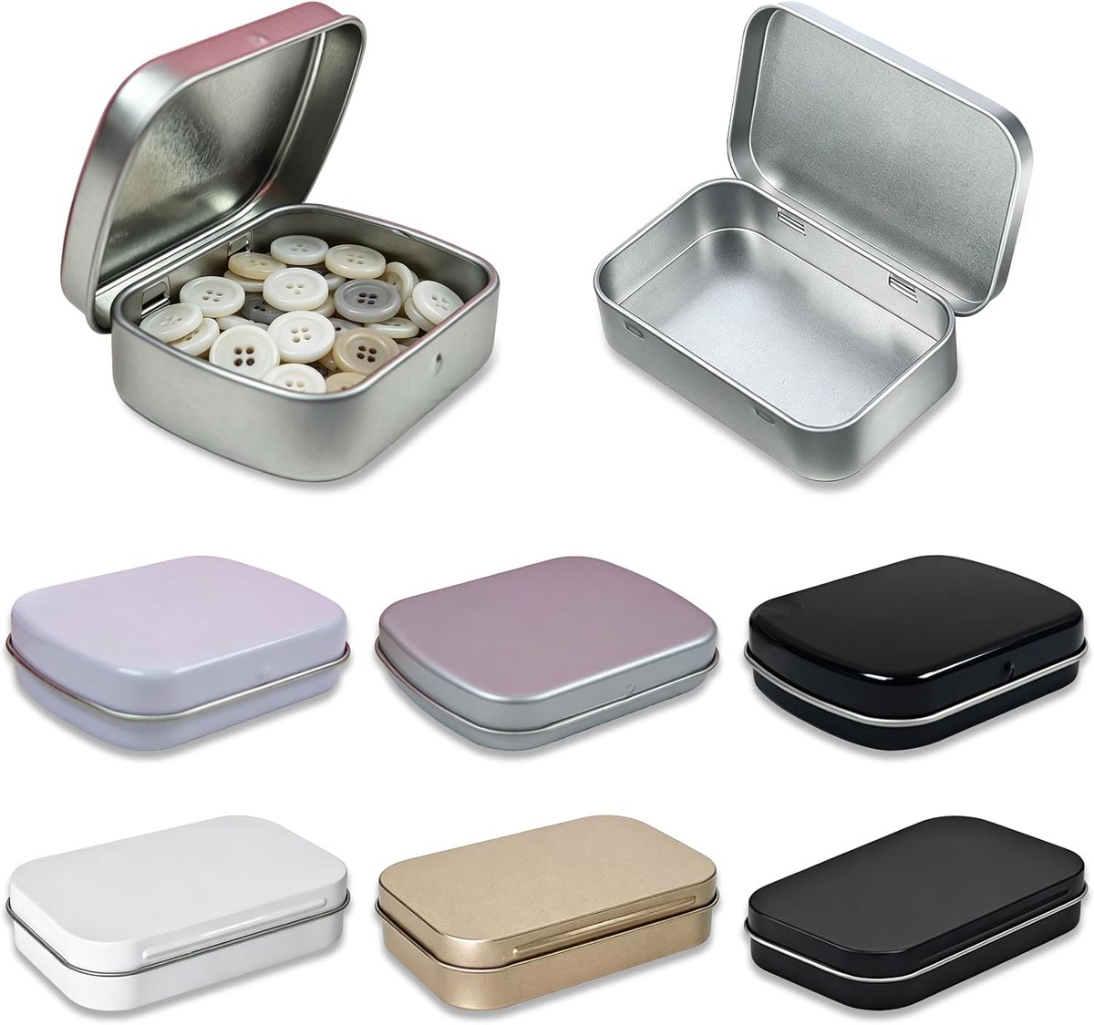 8 Stuks Kleine Metalen Doos, 2 Formaten en 4 Kleuren Metalen Dozen, Rechthoekige Witblik Opbergdozen met Scharnier en Metalen Doos met Deksel voor Kleine Spullen
