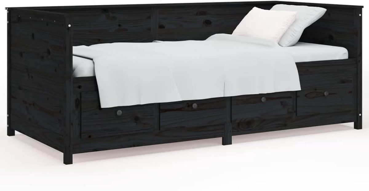 Slaapbank met laden, slaapbank voor gastenbed, opslag onder bed, eenpersoonsbed voor volwassenen, tieners gastenbed zwart 90x190 cm massief hout grenen