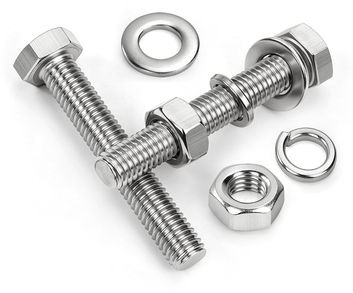 Zeskantschroeven en moeren set M6 x 70 mm DIN 933 schroeven roestvrij staal A2 V2A buiteskant 16 stuks met sluitringen veerringen voor meubels auto's machines
