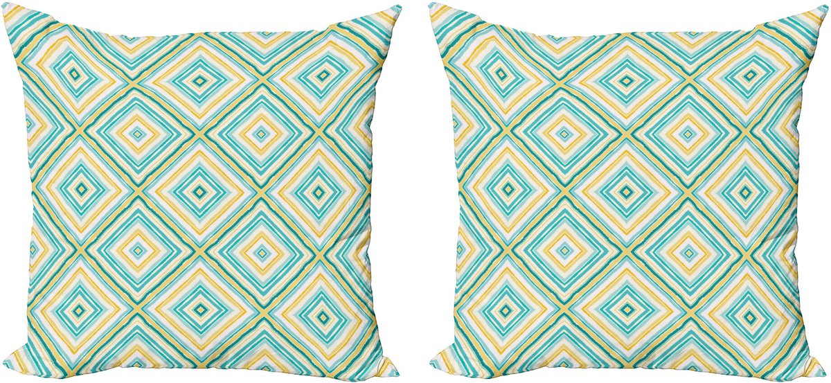 ABAKUHAUS Water Sierkussenhoes Set van 2, Rhombus in Frühlingsfarben, Modern Accent Dubbelzijdige Digitale Print, 45x45, Turquoise Geel Wit