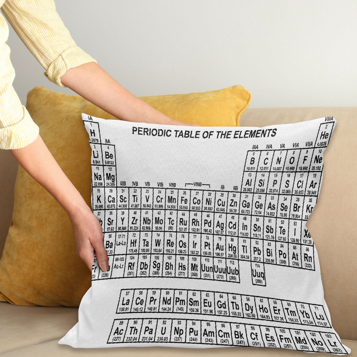 ABAKUHAUS Periodensystem Kussenhoes, Monochroom Wissenschaft, Kussenhoes zonder Binnenkussen, met Ritssluiting, Dubbelzijdige Print, Wasbaar, 40 x 40 cm, Zwart en Wit