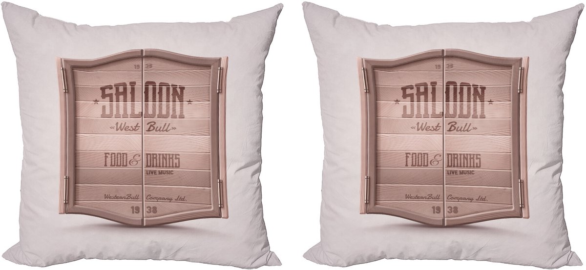 ABAKUHAUS Western Sierkussenhoes Set van 2, Antiek Saloon-Tür, Modern Accent Dubbelzijdige Digitale Print, 60x60, Warm Taupe Bruin