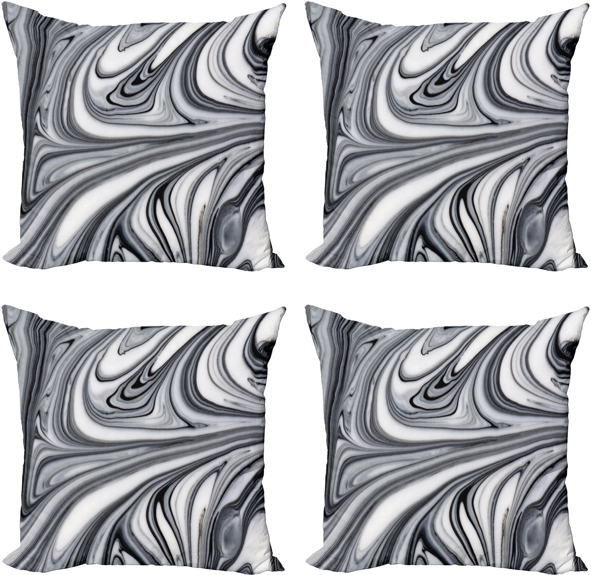 ABAKUHAUS Abstract Sierkussen Kussenhoes 4er Set, Zwart-weiße surreale Kunst, Modern Accent Dubbelzijdige Digitale Print, 50 x 50 cm, Grijs