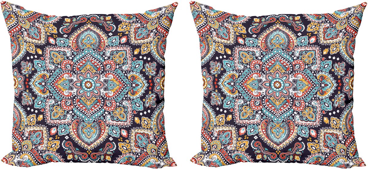 ABAKUHAUS Etnisch Sierkussenhoes Set van 2, Vintage Boho Kunst, Modern Accent Dubbelzijdige Digitale Print, 40x40, Meerkleurig