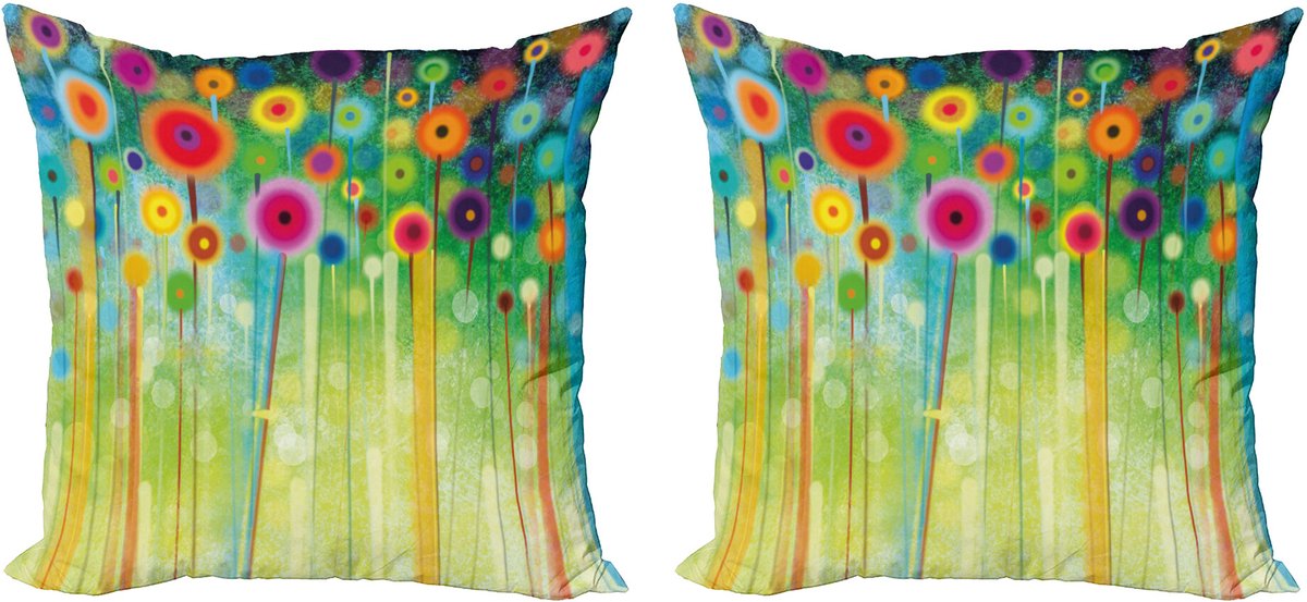 ABAKUHAUS Bloemen Sierkussenhoes Set van 2, Abstracte Kunst Paardenbloem, Modern Accent Dubbelzijdige Digitale Print, 50x50, Meerkleurig