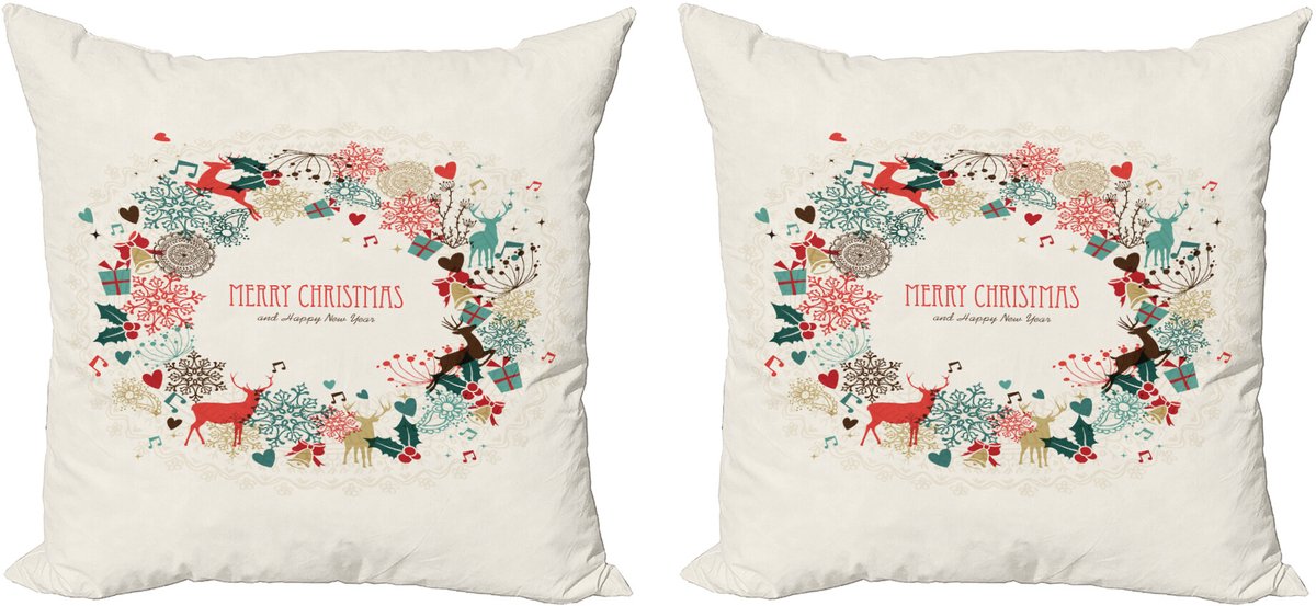 ABAKUHAUS Kerstmis Sierkussenhoes Set van 2, Vintage Garland, Modern Accent Dubbelzijdige Digitale Print, 45x45, Meerkleurig