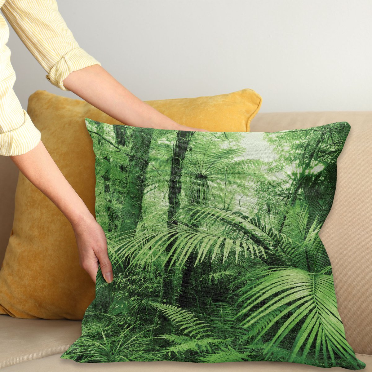 ABAKUHAUS Regenwald Kussenhoes, Palmen Exotische Pflanzen, Wasbare Kleurechte Kussenhoes met Digitale Dubbelzijdige Print en Ritssluiting, 40 x 40 cm, Groen