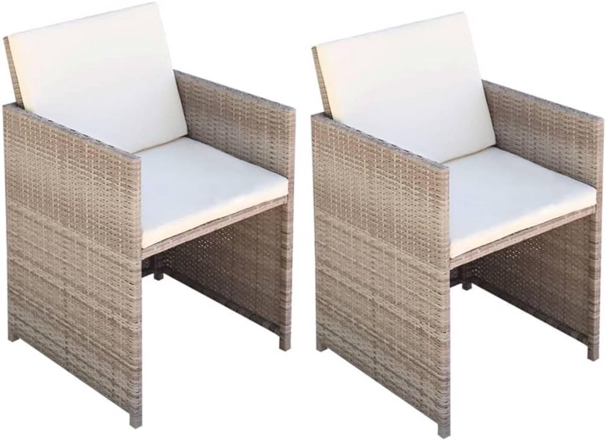 2 stoelen, tuinmeubels, vrijetijdsstoelen met 4 kussens, polyrotan, beige, stalen frame, eetkamerstoelen voor terras
