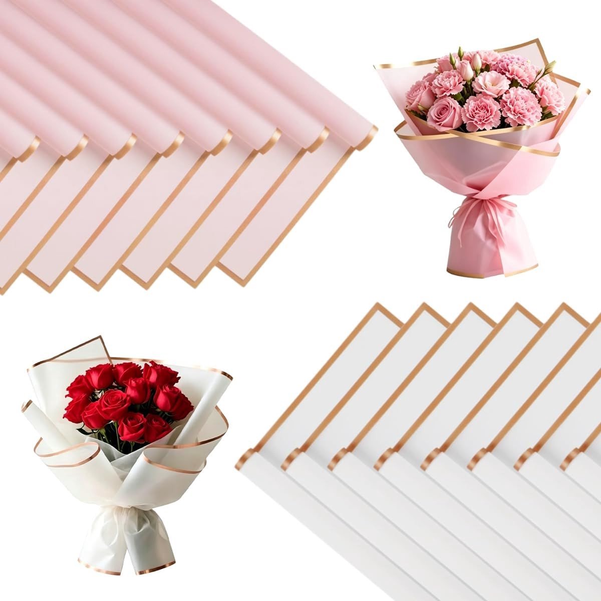 Bloemenpapier met Gouden Rand - 20 Vellen Voor Bloemenboeketten, Creatief Knutselen en Decoratie