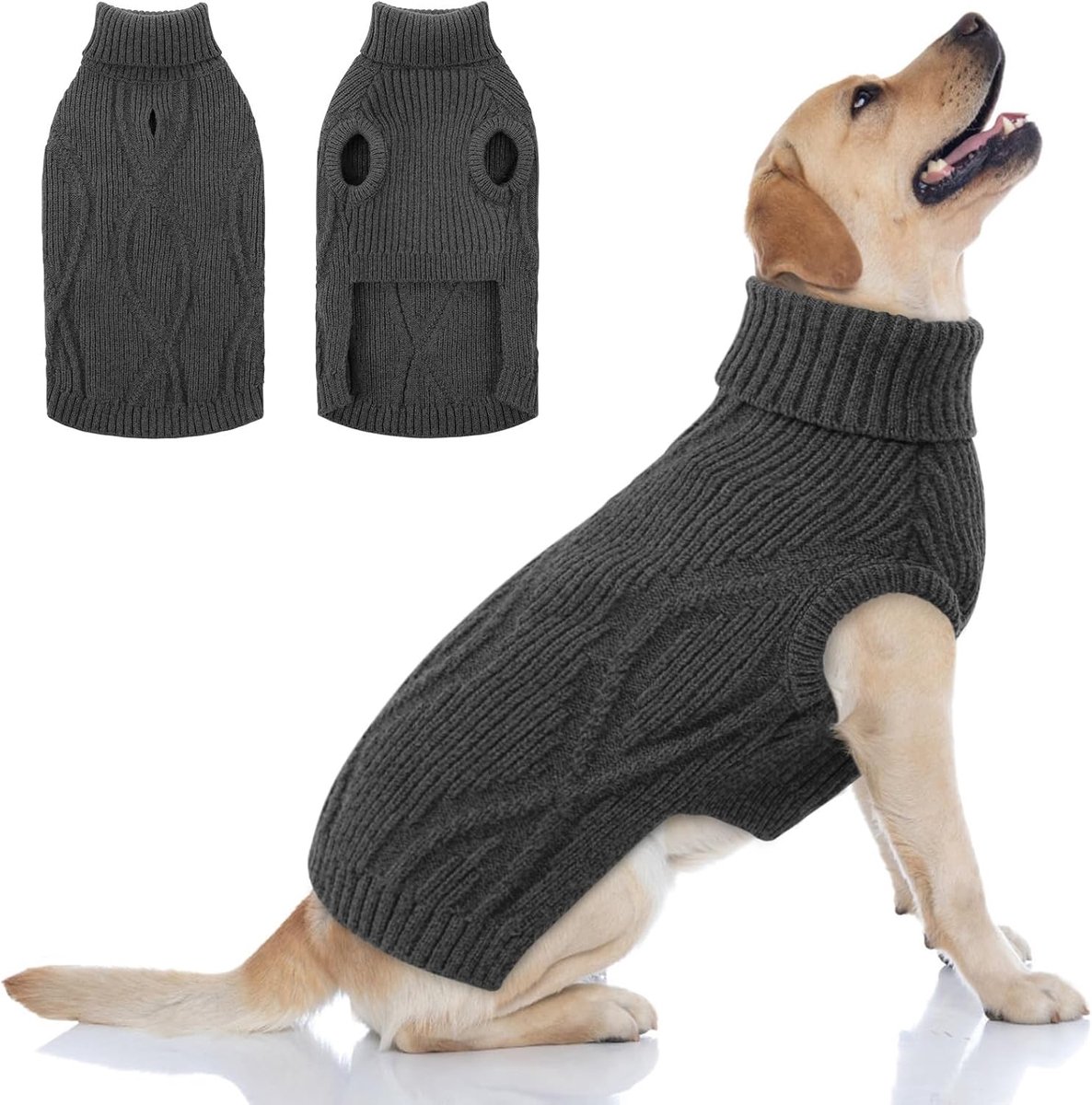 Hondentrui voor grote honden, warm en zacht, turtleneck, hondentrui geschikt voor Pitbull, boxer, Engelse buldog, bordercollie en dalmatiërs (grijs, XL)