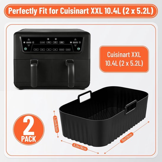 Set van 2 siliconen vormen voor Cuisinart XXL, 10,4 l, siliconen coating, accessoires voor keuken, Air Fryer, 2 vakken, bakvorm, vaatwasmachinebestendig — afbeelding 2