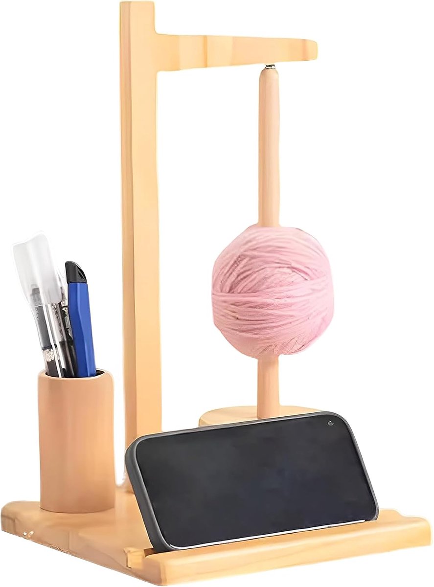 garen Roterende Beugel, Sterke dragende Capaciteit, Houten Garenhouder met Telefoonstandaard, Haak opslag en Magnetische Spinner, ideaal Cadeau voor Haakliefhebbers