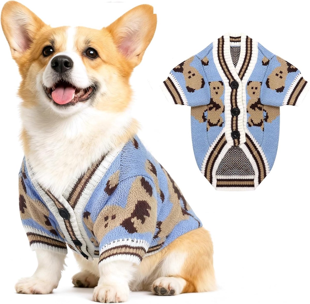 Truien, gebreid hondenkleding, zachte hondentrui, puppykleding outfit kledingjas voor kleine medium puppy kat jongen meisje(Blauw,L)