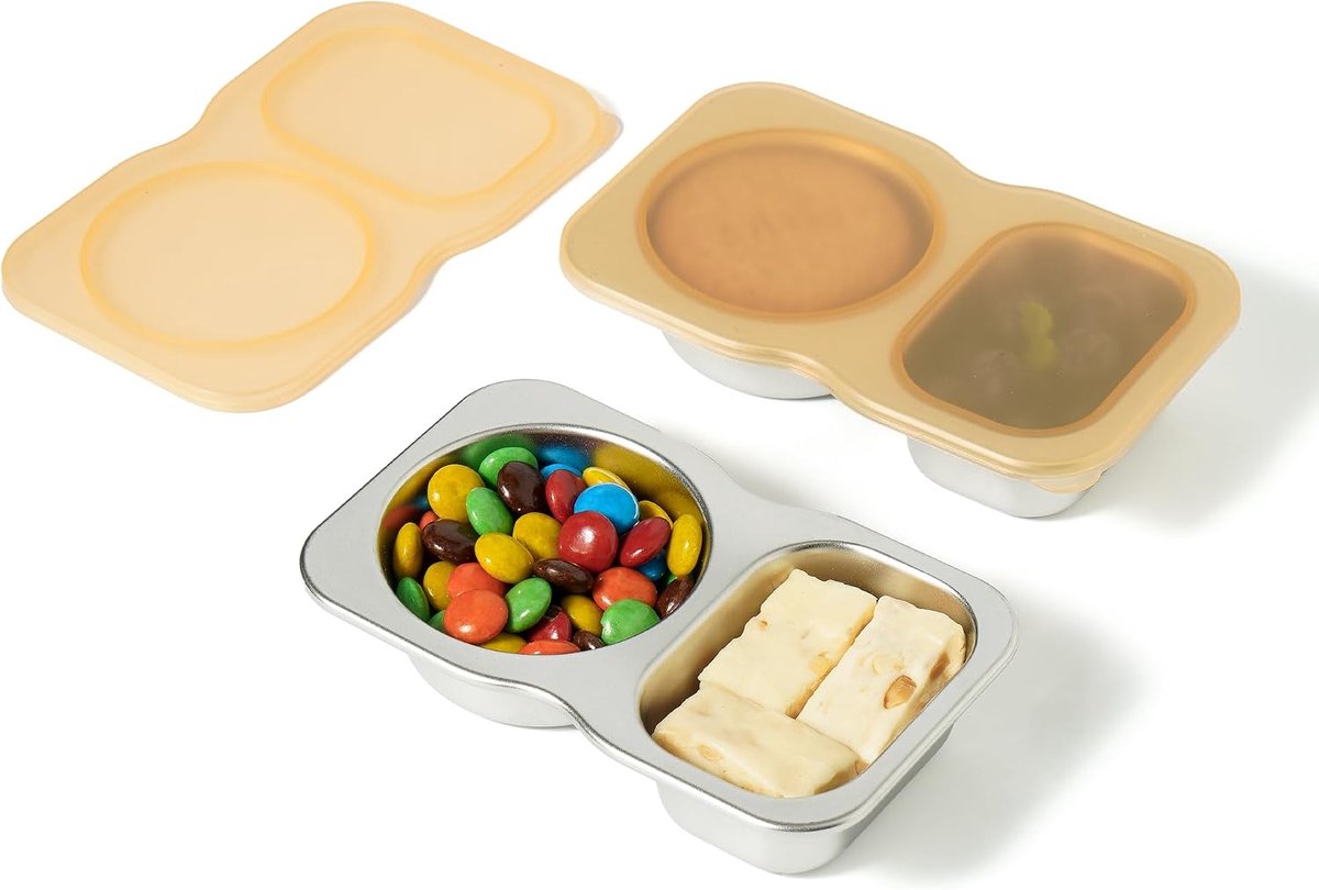 Roestvrijstalen snackbox met 2 compartimenten 150 ml 2 stuks