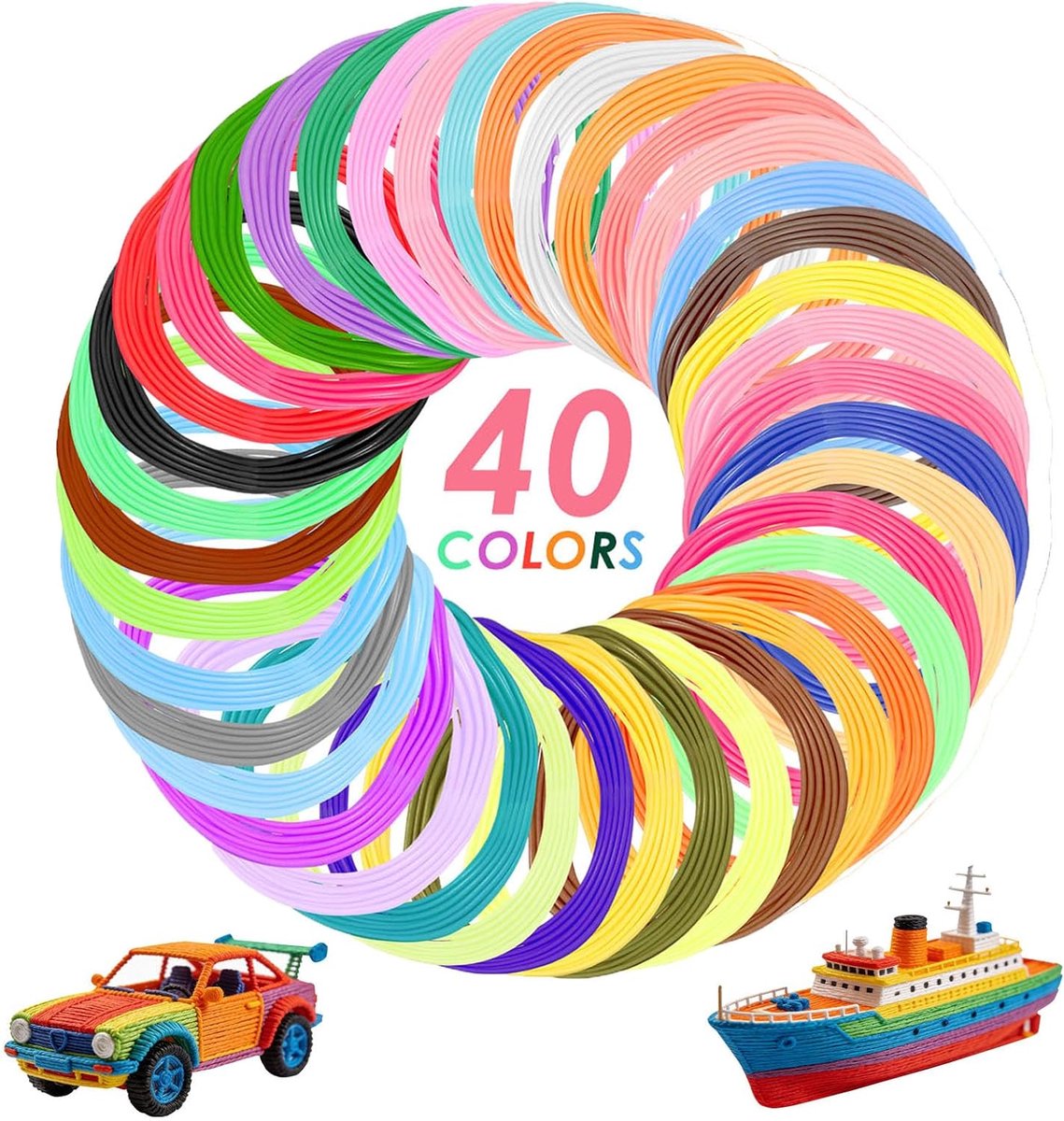3D-penfilament, 40 kleuren, elk 5 m, 3D-printer, PCL-filament, 1,75 mm, printmaterialen voor lage temperatuur, accessoires voor 3D-printen