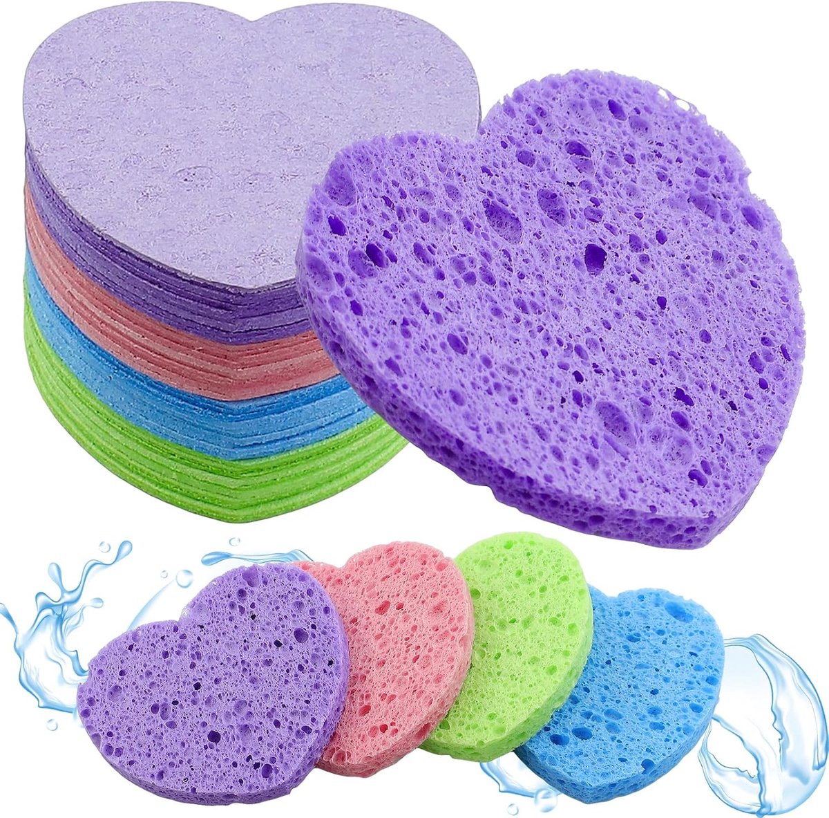 40 stuks gecomprimeerde gezichtsspons van cellulose in hartvorm, herbruikbare make-upspons voor een grondige reiniging en make-up remover