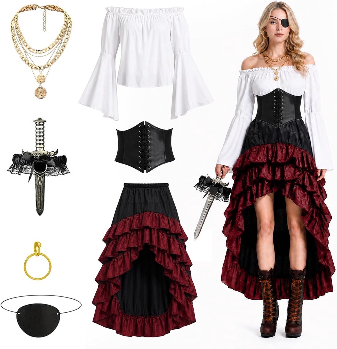 Piratenkostuumset, middeleeuwse jurk voor dames