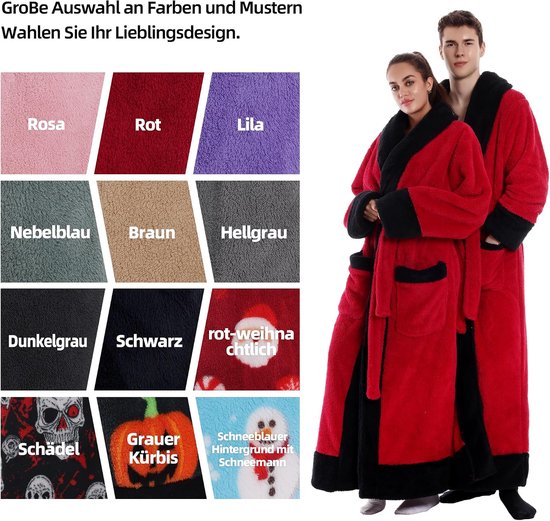 Badjassen Mannen en vrouwen Universeel Zacht flanel materiaal Extra grote zak ontwerp Een maat Als cadeau voor een vriendin Moeder Vriend (Red) — afbeelding 5