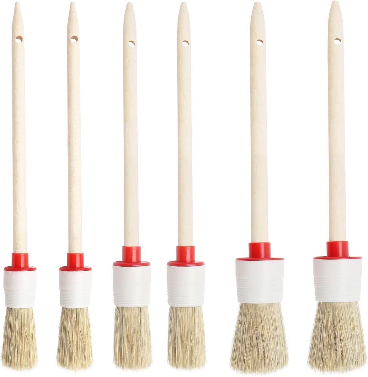 Set van 6 Ronde Kwasten van Professioneel Hout, Ideaal voor Schilderen van Muren en Meubels, Inclusief Waxkwast en Ringkwast, 20/25/30 mm