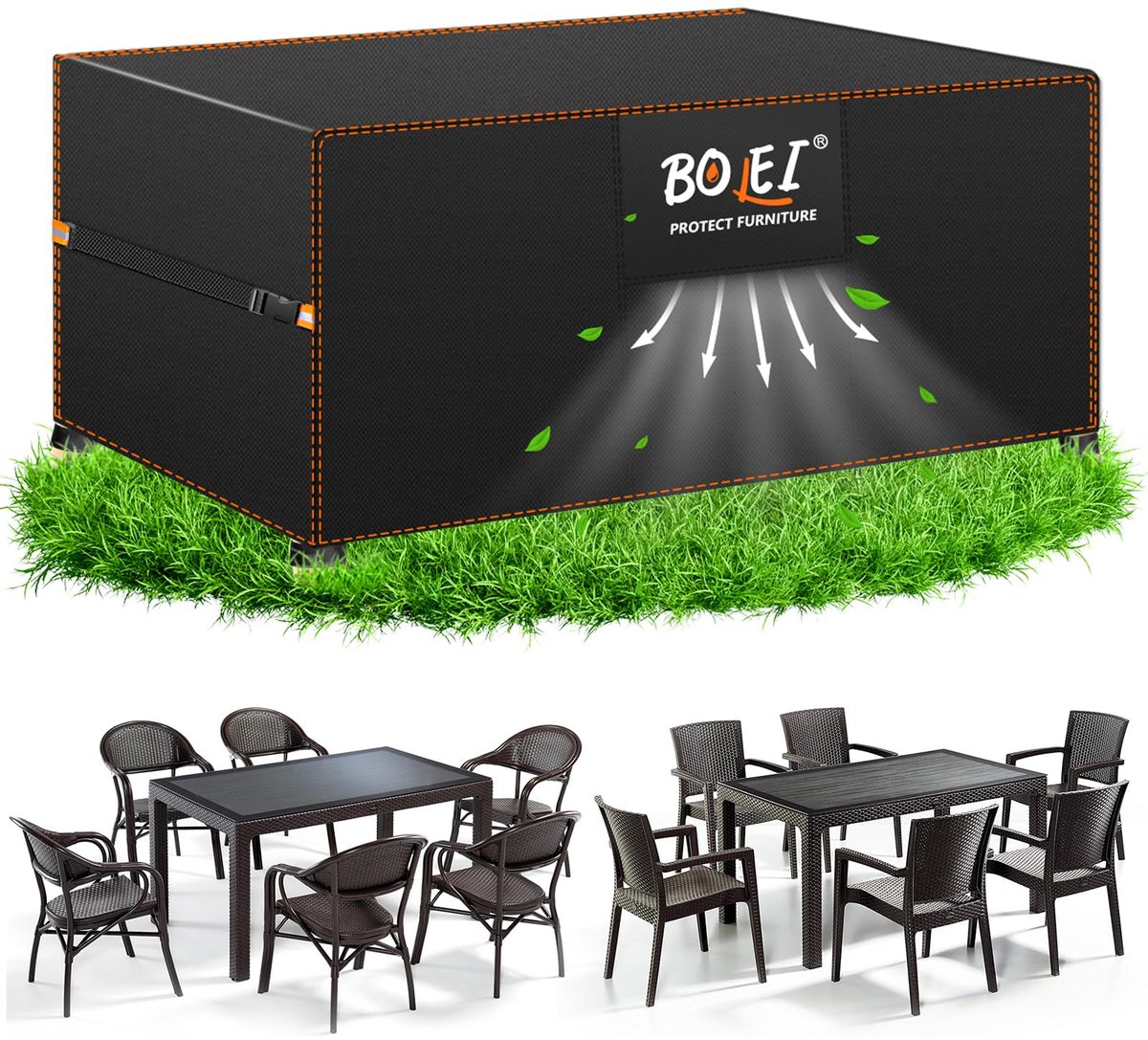 Famanu Afdekking tuinmeubelen, winterbestendig met ventilatie, 420D Oxford, 125 x 63 x 74 cm wit