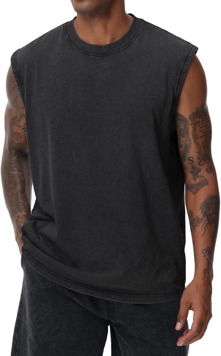 Korte mouwen zomer mouwloos shirt mannen fitness mouwloos vest, gewassen mouwloos T-shirt, workout gym katoen