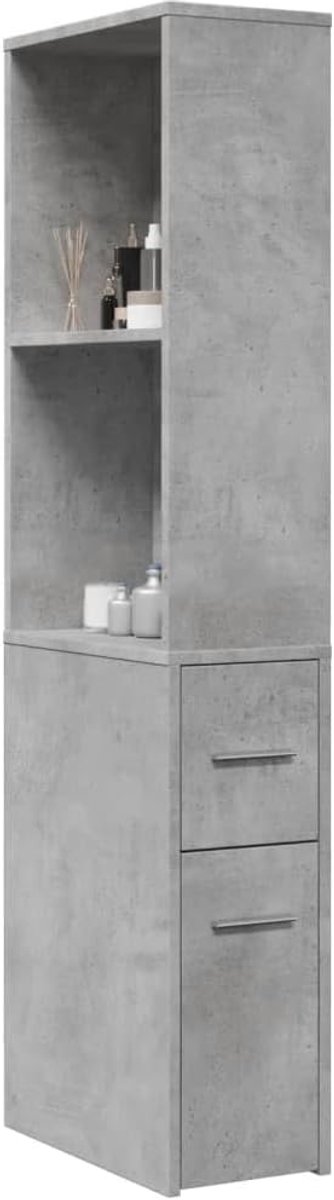Badkamerkast met wielen, betongrijs, houtmateriaal, compacte rolkast met laden voor badkamer, keuken en woonkamer, 22 x 41 x 135 cm