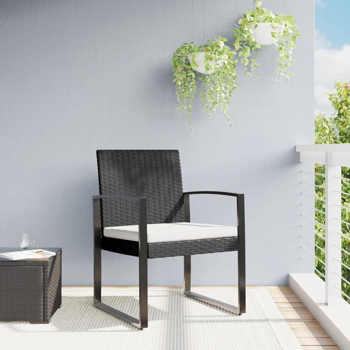 Eetkamerstoelen voor de tuin, 2 stuks, zwart, van PP-rotan, eetkamerstoelen, tuinstoelen, tuinstoelen, tuinstoelen, tuinstoelen, tuinstoelen, P360203