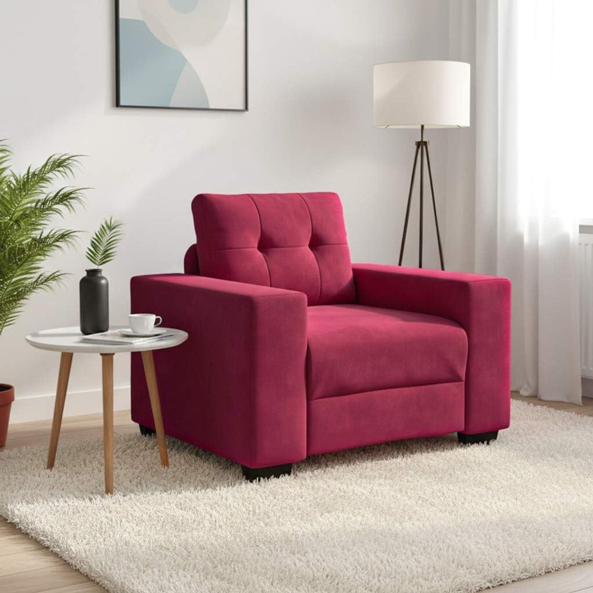 Wijnrood, 60 cm, fluwelen bankstoel met gevoerde schuimrubberen zittingen, voor woonkamer, slaapkamer, ontspannen, lezen, televisie, chatten, zachte fluwelen stof, robuust frame