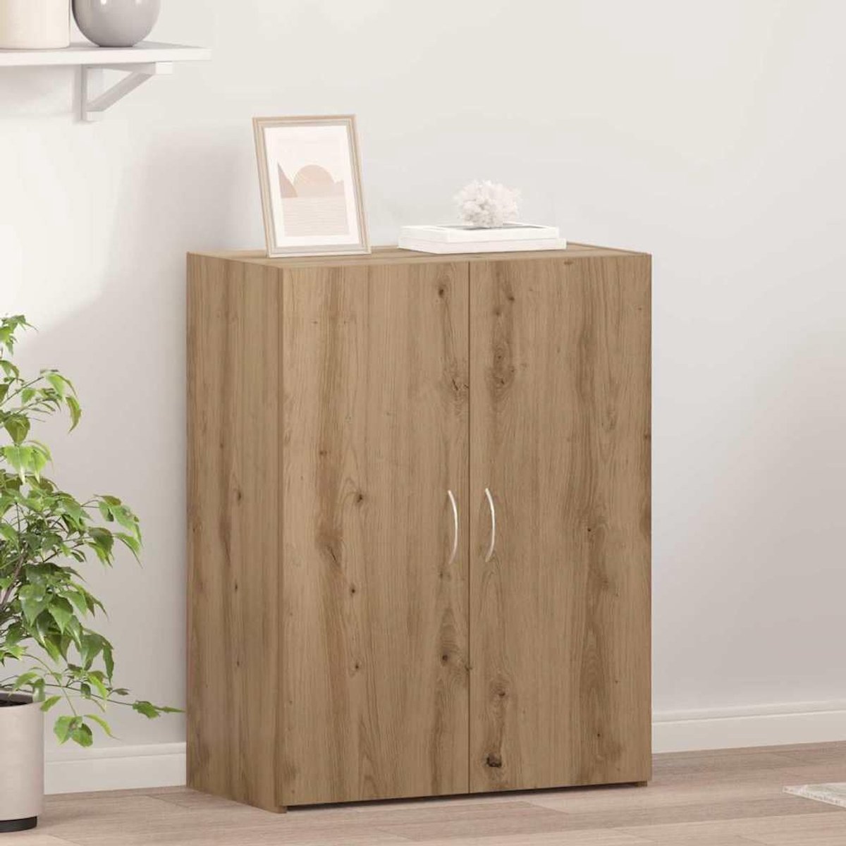 Bureaukast in Artisan eikenlook, compacte archiefkast met deur en plank, houtmateriaal, 70 x 32 x 77,5 cm, voor werkkamer en kantoor
