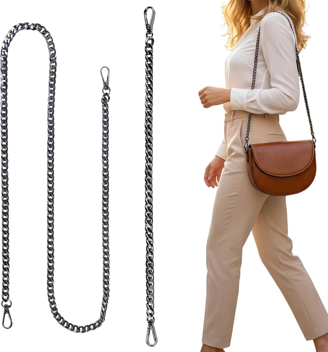 tas ketting zwart 2 stuks, 120 cm en 40 cm handtas riemhandgrepen, portemonnee vervangende ketting met gespen, metalen bandjes extender voor dames doe-het-zelf clutch, portemonnee, schouder