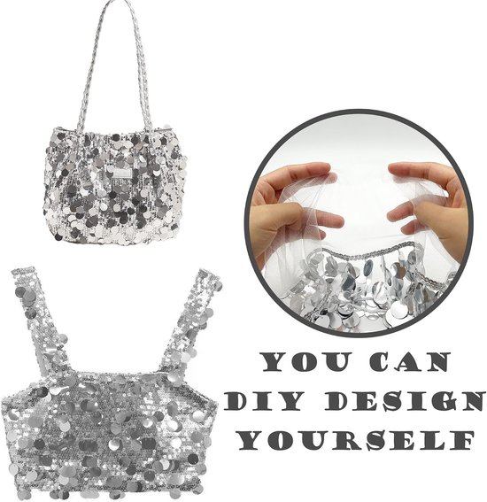 glitterband paillettenband om op te naaien, dansfranjes, naai-accessoires, pailletten, platte glitter, stretch, bling, buikdans, kwast, riem voor kleding (zilver, 2 m lang (34 cm — afbeelding 4