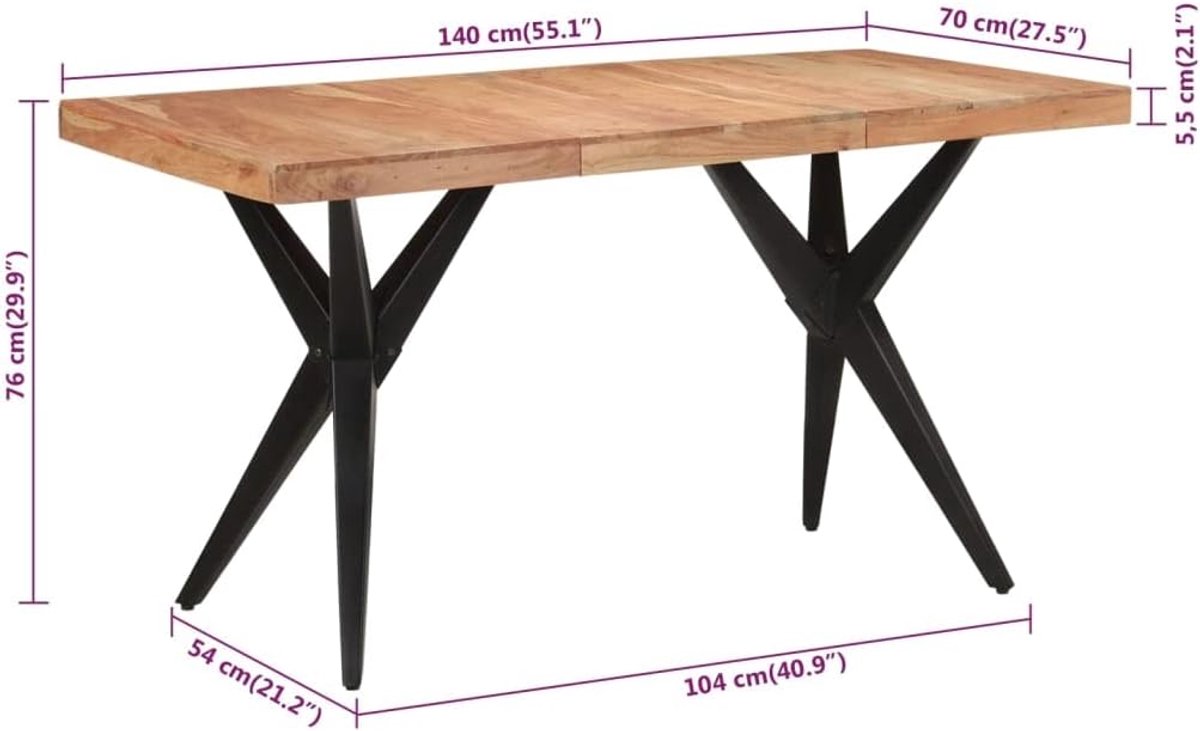 Eettafel massief hout acacia zwart 140x70x76 cm