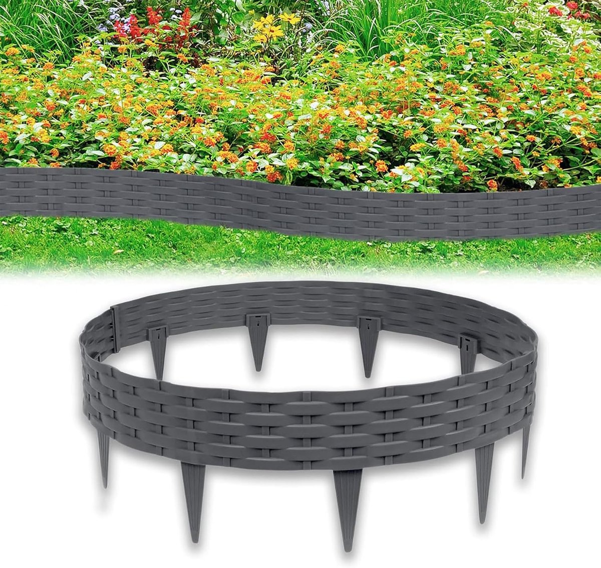 Rotan Buitenkant Bedranden Borderrand Graszoden Set Tuinafboording 100cm Bedranden Plastic Gazonranden Plastic Gazon Border Omheining Tuinrand Gazonrand (20m=20 Stuks, Antraciet)