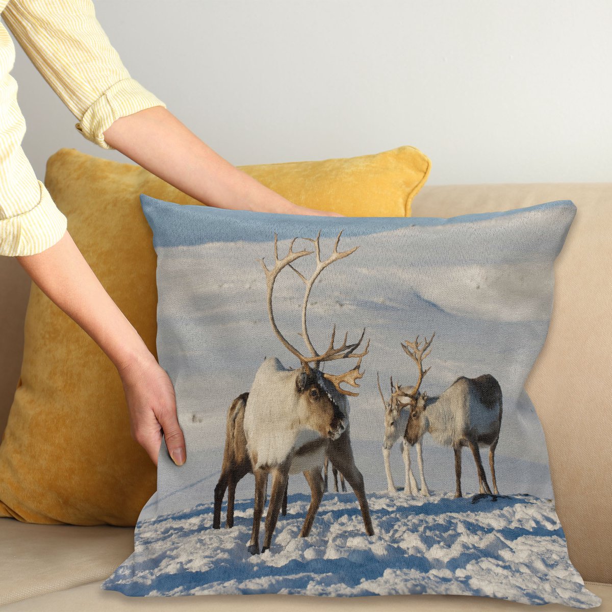 ABAKUHAUS Sterren Sierkussenhoes Set van 2, Dotted Ster op Wit Achtergrond in Symmetrical Order Print, Met Ritssluiting Dubbel-Zijde Digital Print Decoratie, 20", Geel en Wit