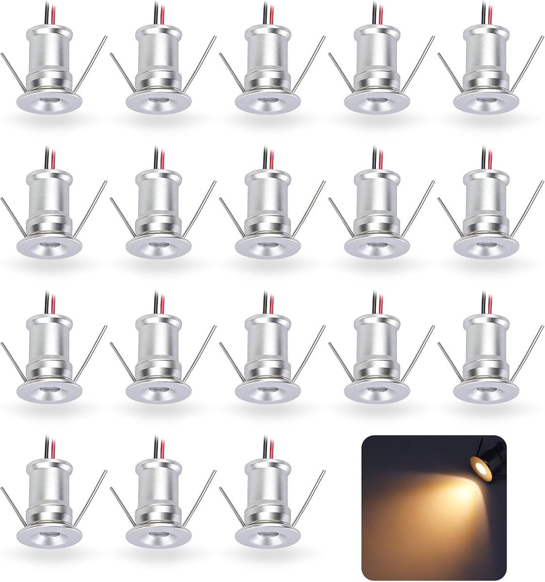 1 W, 12 V, IP65, 18 stuks, Ø 15-18 mm, warm zilver, 30°