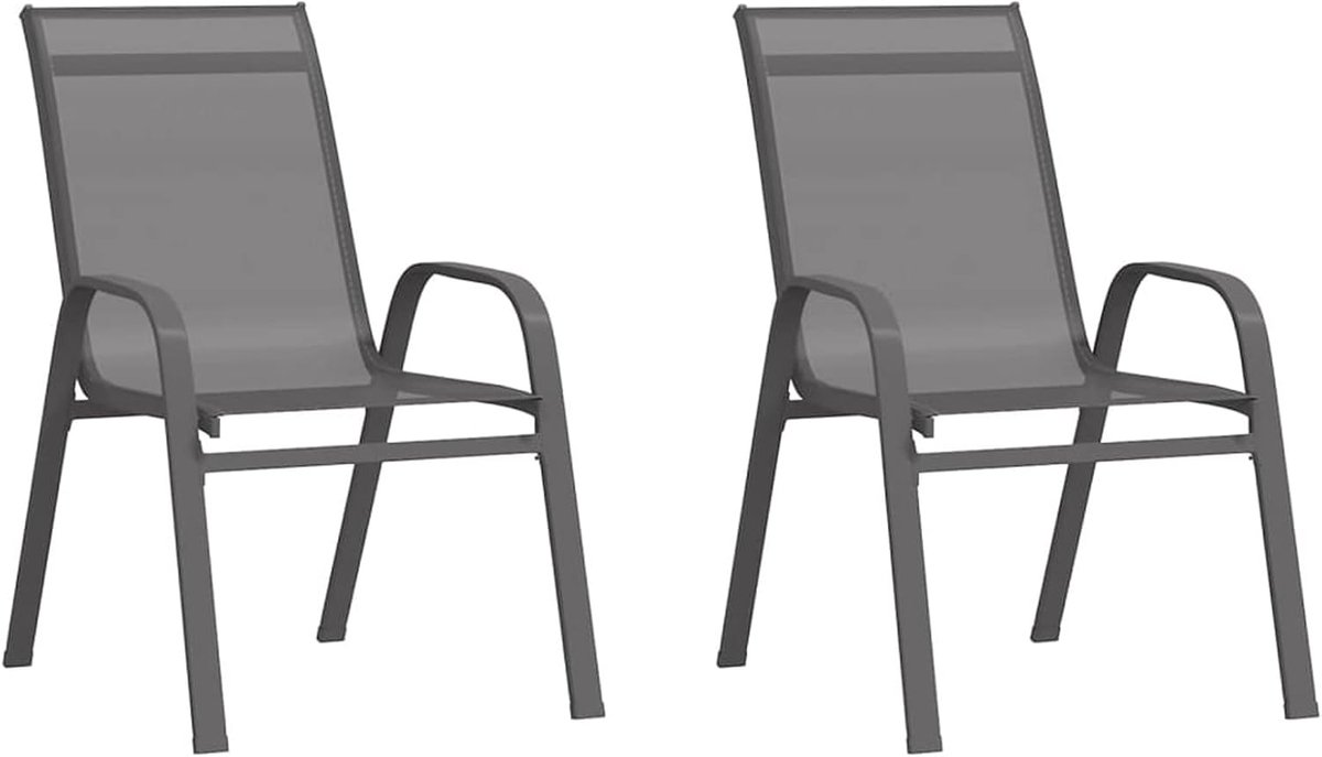 Stapelbare tuinstoelen, 2 stuks, stapelbaar, voor de tuin, tuinstoelen met hoge rugleuning, ruimtebesparende stoelen, van textiel, grijs