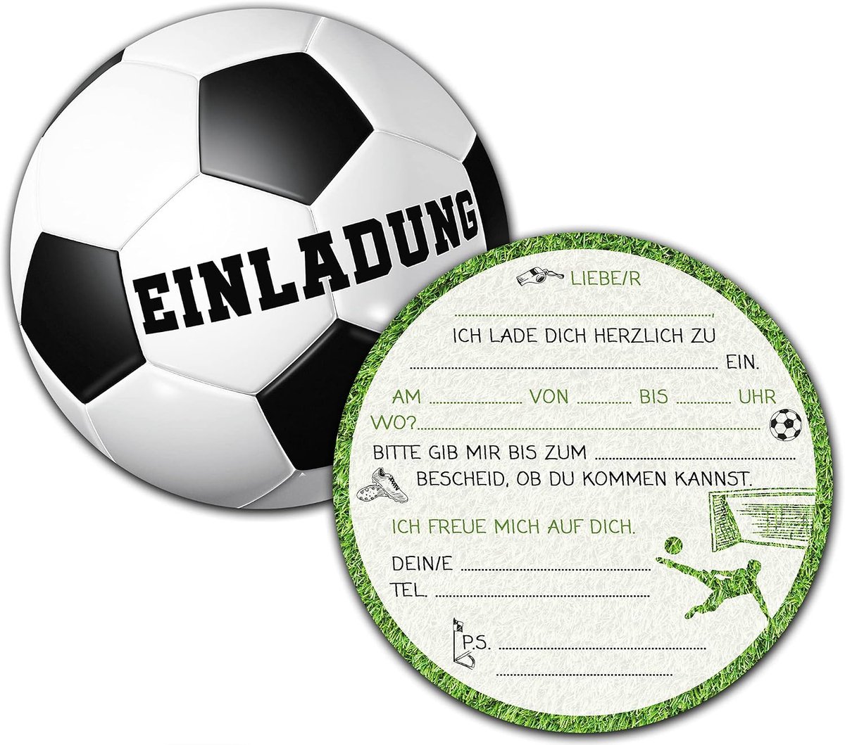 Voetbaluitnodigingskaarten voor kinderverjaardag, set van 12 verjaardagsuitnodigingen, uitnodigingskaarten voor jongens en meisjes, kindervoetbalthemafeest