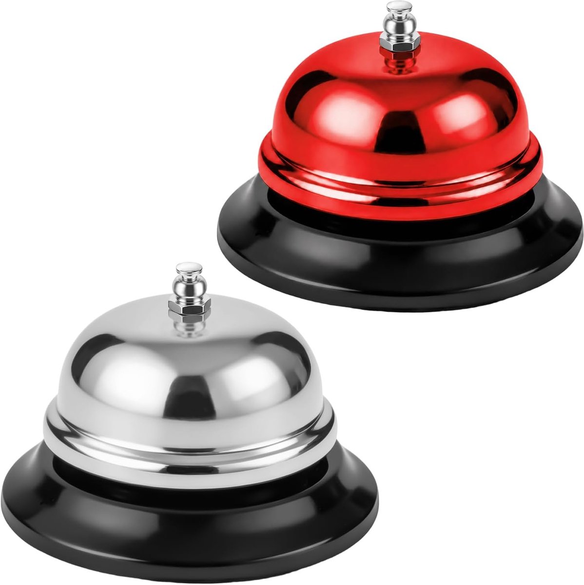 2 stuks tafelbel receptiebel (zilver + rood)
